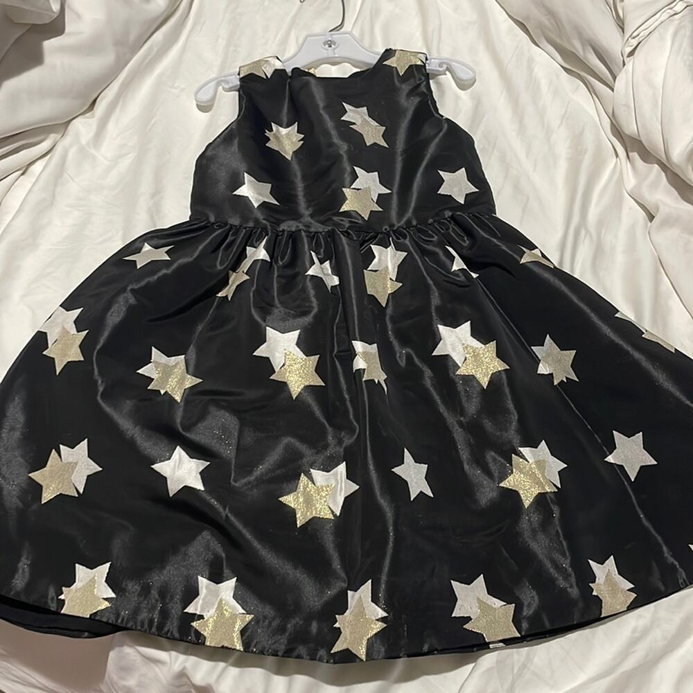 Gymboree 6 black glitter white golden stars dress lined puffy skirt worn once